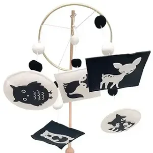 High Contrast Montessori Mobile for Baby – Neutral Woodland Design
